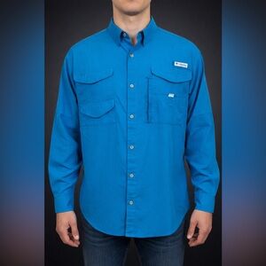 Columbia PFG Fishing Shirt Mens Blue Long Sleeve Vented Bahama